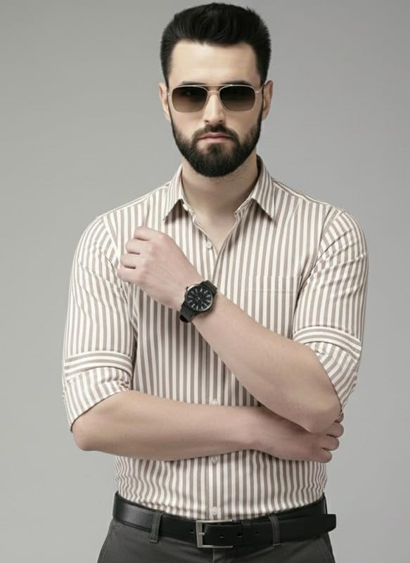 Image of U TURN Men's Casual Solid Stylish Formal Striped Shirt for Men