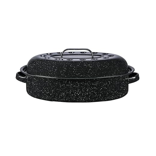 Granite Ware 10 lb. Capacity 15 in. Covered Oval Roaster, Speckled Black Enamel on Steel