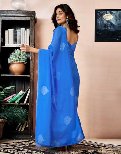 Image of SIRIL Women's Printed Chanderi Cotton One Minute Ready to Wear Saree with Unstitched Blouse Piece