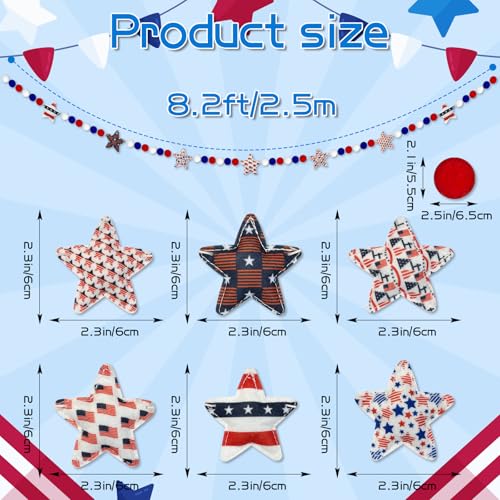 Image of 4th of July Garland, 8.2ft Felt Patriotic USA Garland for Mantle Red White Blue Patriotic Star Banner Decor for Independence Day Halloween Party