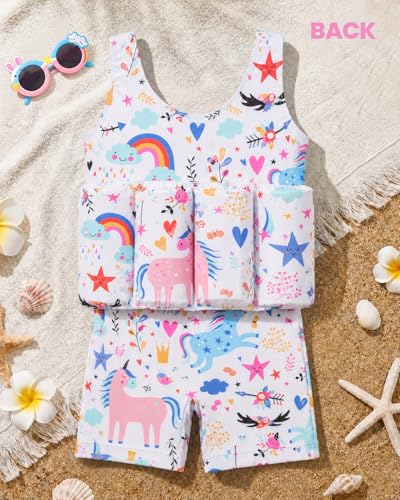 Image of DivingBirds Toddler Floatie Swimsuit with Hat for Boys Girls, Sleeveless Swim Suit with Floatation, 1-6Y