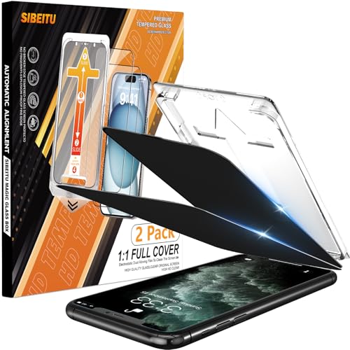 SIBEITU 2-Pack [Auto Alignment Kit] Privacy Screen Protector for iPhone 11 Pro Max, 6.5 Inch 25° Anti-Spy Auto Dust Removal Installation Glass Film, 9H Hardness Anti Scratch Bubble Free Protector
