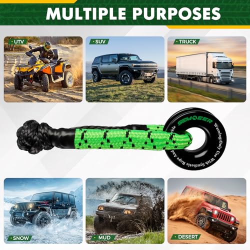 Image of Soft Shackle & Recovery Ring Kit, 1 /2'' x 22'' Soft Shackle Recovery 2 PCS | Max Breaking Strength 56,000 Lbs, with Black Snatch Recovery Ring for ATV UTV SUV Truck Off-Road Vehicle, Black