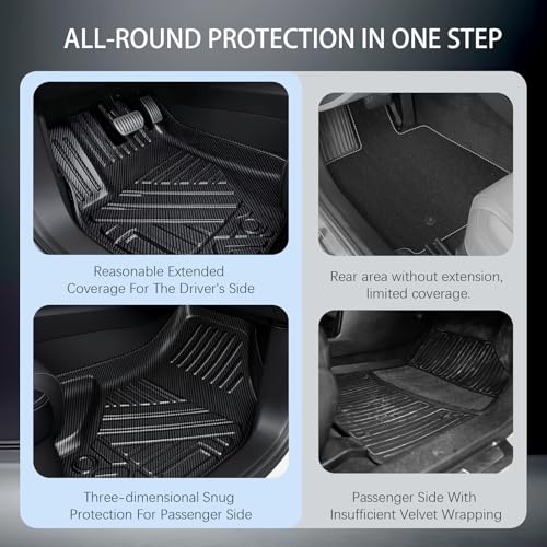 Image of Carbon Fiber Pattern Floor Mats for Dodge Ram 1500 2011-2017 | Left Hand Drive,Full Coverage TPV Floor Mats,All Weather Floor Liners,Anti-Slip,Waterproof Auto Mats Full Set,Silver Black