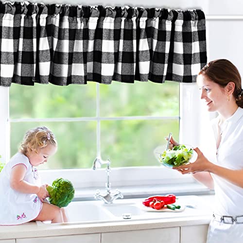 Tatuo Buffalo Plaid Curtains Buffalo Window Valances Farmhouse Design Window Decor Rod Pocket Valances For Kitchen, Bathroom, Living Room, 16 X 56 Inch (Black-White, 4 Pieces) #TOP6
