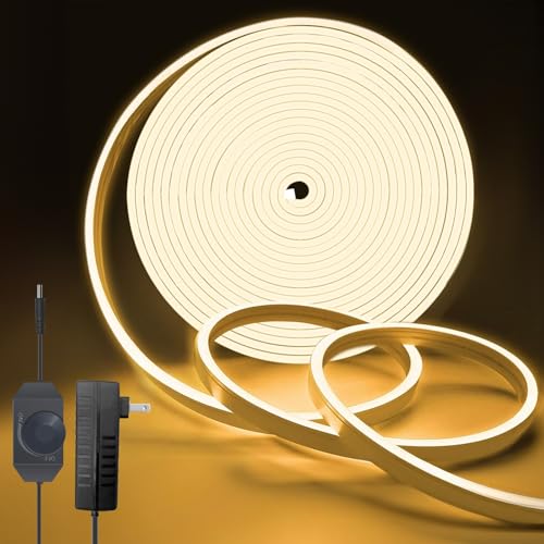 MMEEVT LED Strip 10M - 24V Neon Strip Dimbaar 3000k, IP67 Waterdicht Warm Wit, DIY Flexibele Neon LED Strip Licht voor Binnen Buiten Huis Keuken Decoratie (Warm Wit-10M)