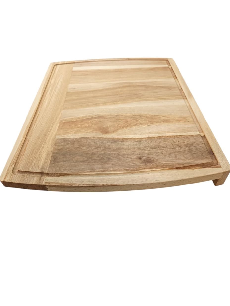 EFO Tagliere in Legno XL 47 x 37 cm, Grande Tagliere in Legno di Faggio con Bordo di Appoggio, Ideale per Taglio Stabile e Trasferimento Efficiente degli Alimenti