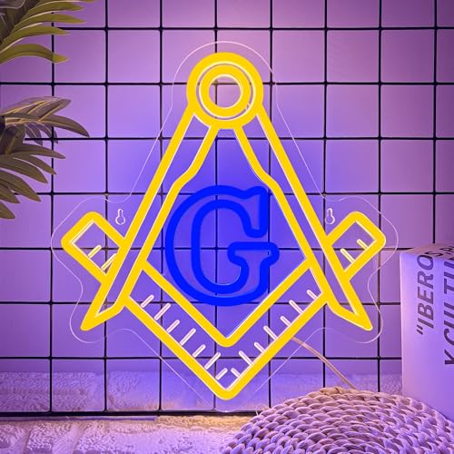 Image of Mutank Masonic Neon Sign, USB Powered Dimmable LED Neon Light Symbolic Decor, for Brotherhood Historical Wall Game Room Study Man Cave Wall Decor, Gifts for Freemasons and Brothers(12.9 * 12.2 In)