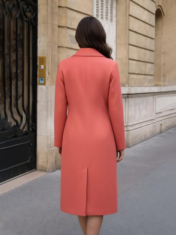 Image of CHKOKKO Women Chic Winter Coat Single Breasted | Knee Length Design with Buttoned Closure and Practical Front Side Pockets for Stylish and Comfortable Wear