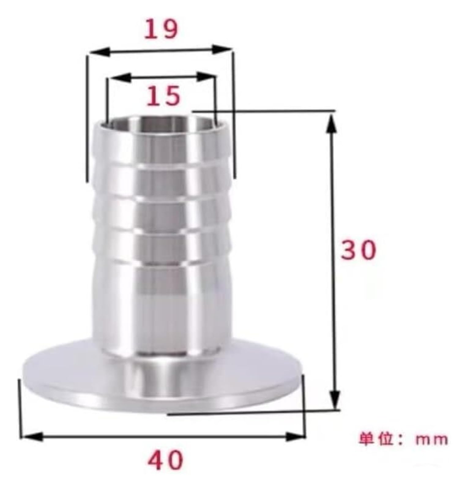 Schlauchverbinder, Edelstahl-Schlauchanschluss, 1 Stück Tri-Clamp-Rohrverbinder aus Stahl 304 for Heimbrauerei(19 * 40 mm)