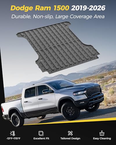 Image of 3W Truck Bed Mat for Dodge Ram 1500 /1500 RHO 2019-2026 & Ram 1500 Classic 2019-2024 Short Bed (5.7 FT / 67.4inches) All Weather Protection TPE Heavy Duty Cargo Bed Liner (Not for Rambox)