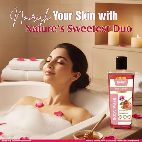 Image of Multani Naturals Rose & Honey Body Wash 270ml | Ayurvedic Herbal Body Cleanser with Rose, Aloe Vera & Neem | Soothing, Anti-Inflammatory | Paraben & Sulphate Free | For Men & Women | All Skin Types
