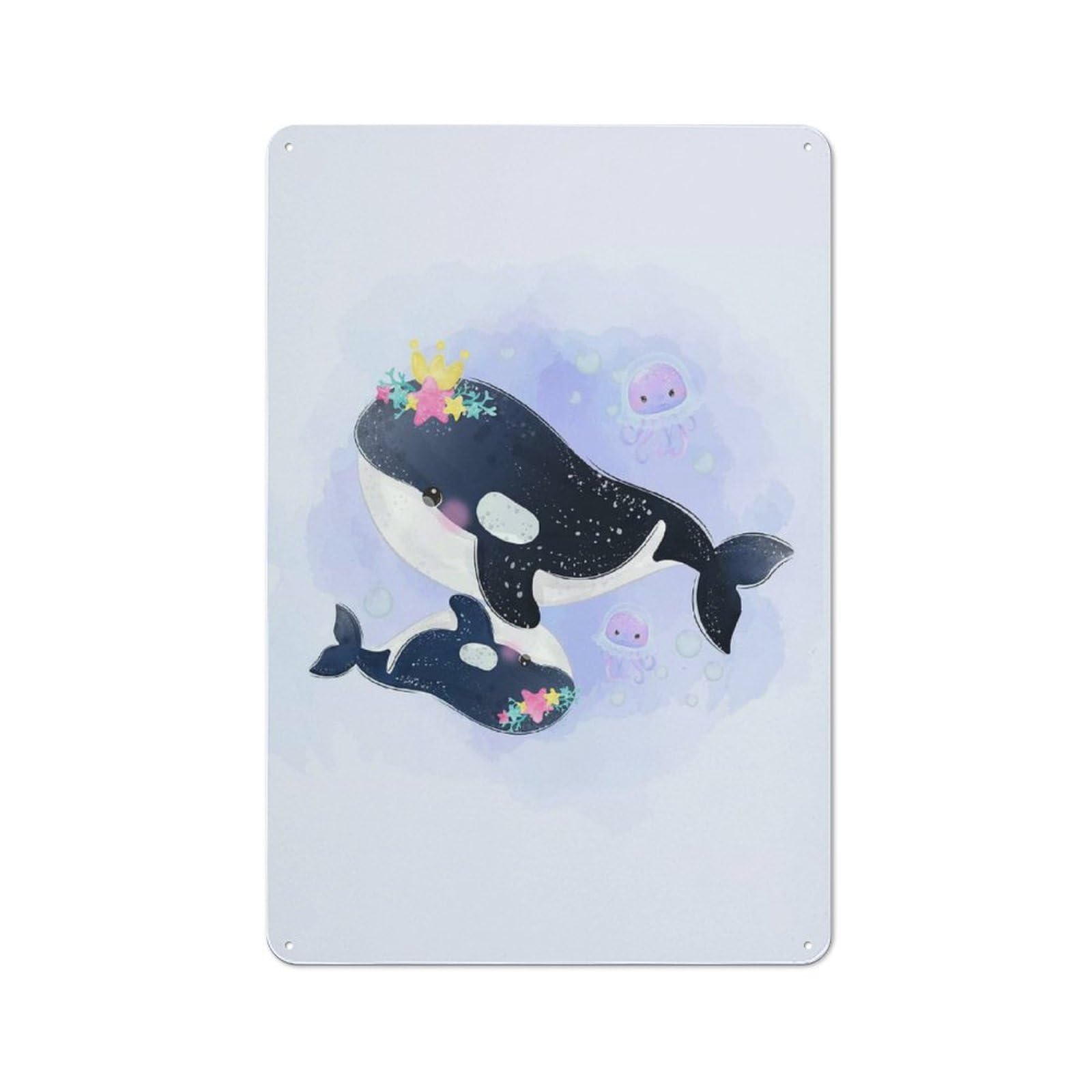 Junmoney Cute Orca Whale Vintage Metal Wall Sign 30X20cm For Hobby Room Or Studio, For Hobby Room Decor Fans