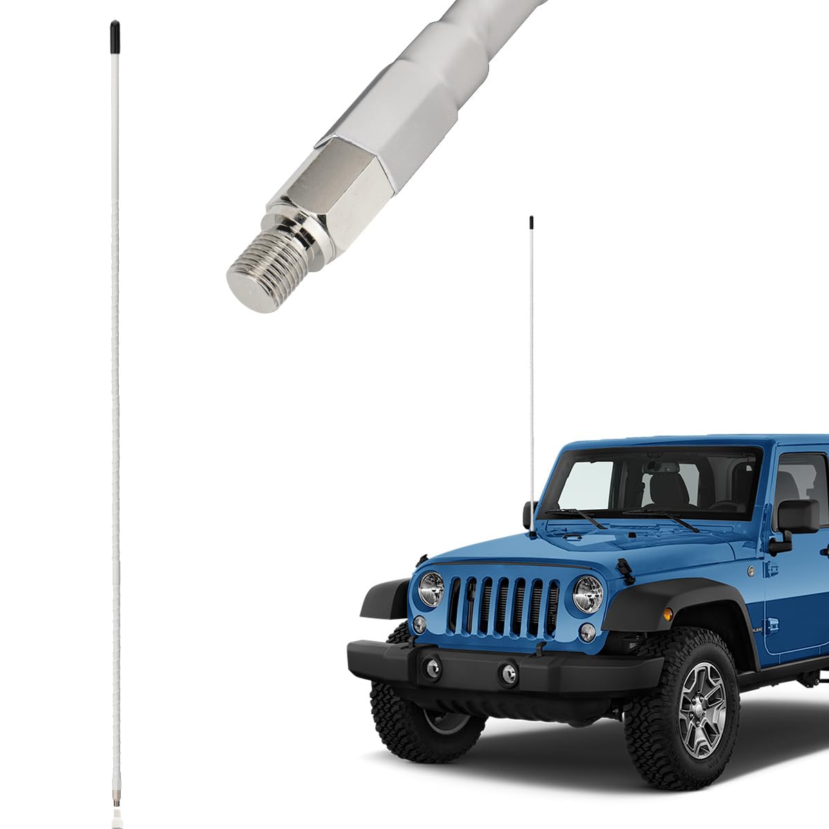 CB Radio Antenna Whip Fiberglass Antennas Kit 3’ Feet White Accessories for Mobile Ham Radio