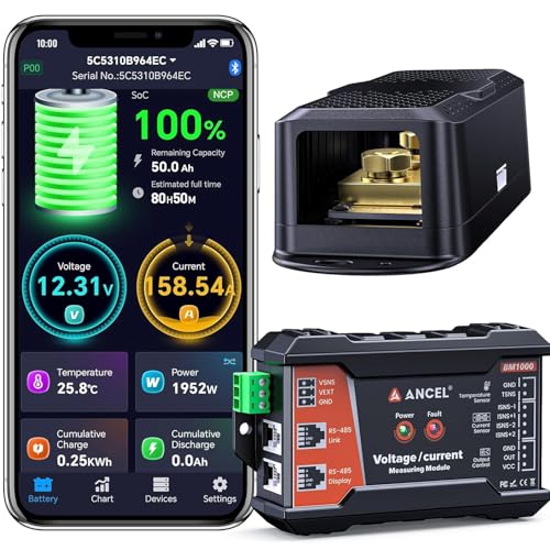 ANCEL BM1000 Battery Monitor mit Shunt 400Amp 10-120V SmartShunt Bluetooth Batteriewächter Wlan Batteriemonitor Battery guard Echtzeit-Überwachung von Spannung Stromstärke und Ladezustand