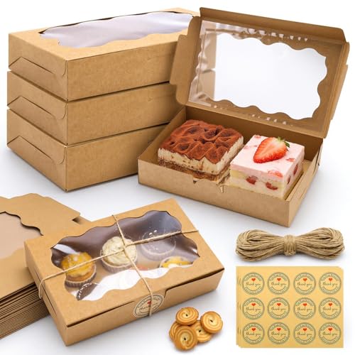KOUHA Braune Kraftpapier Box mit Sichtfenster Keksschachtel 25STK Kraftpapier Geschenkboxen Faltschachtel Keksbox für Weihnachten Party Kuchen Cookie Muffins Kekse Verpackung 18x11x4cm (25stk)