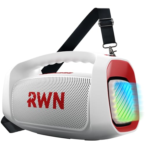 RWN Outdoor Bluetooth Speaker: 160W Loud Sound, IP67 Waterproof with 24H Playtime, Fast Charge, Bass, TWS, Portable Wireless Speakers with Light Show for House, Party, Projector, Beach (RED+White)