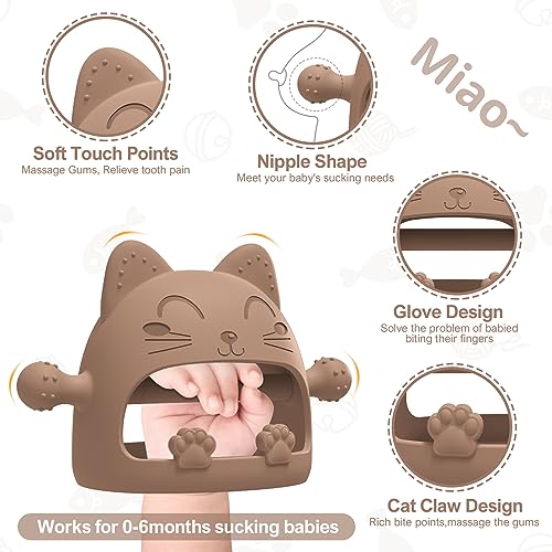 Image of Baby Teething Toys for Babies 0-6 Months-Baby Teether,Anti-Drop Silicone Mitten Teething Toy for Soothing Sore Gums,Teething Pacifier,Baby Toys 6 to 12 Months-Ideal Baby Travel Essentials for Moms (Brown)