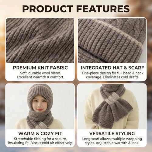 Image of Kraptick Women's Winter Cap and Scarf Set - Thick Fleece Lined Knitted Beanie Hat and Neck Warmer Muffler for Ladies, Stretchable & Soft Woolen Snow Proof for Extreme Cold -5