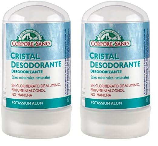 Corpore Sano - Desodorante Cristal Mineral, Piedra de Alumbre, Elimina el Mal Olor, Hasta 24h de Protección, 100% Ingredientes Naturales, Vegano, Sin Alcohol, Fragancia ni Parabenos, 60gr