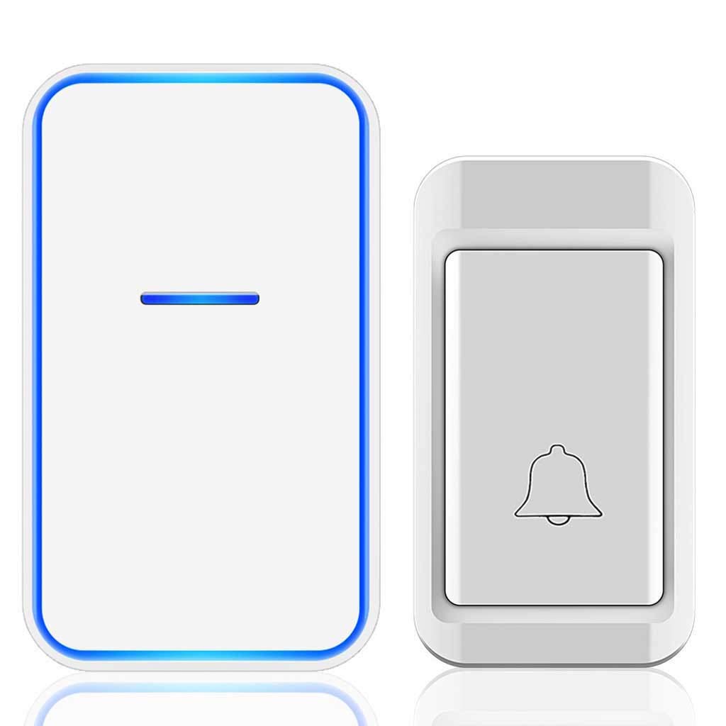 Timbres, Timbre inalámbrico (1 transmisor y 1 receptor, paquete de 2), 38 tonos llamada, luz LED intermitente, autoalimentado, alcance 120 m, IP44, multicolor(White)