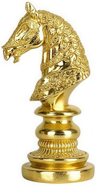 Chess Statue Decor Piece, 7.5" Tall Gold Knight Chess Piece Sculpture,Resin