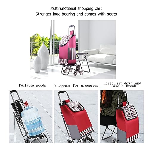 Faltbarer Treppensteiger-Einkaufswagen mit Sitz, wasserdichte Abdeckung, 6 Gummiräder, tragbarer und leichter Einkaufswagen für einfachen Transport und Lagerung – Bild 4