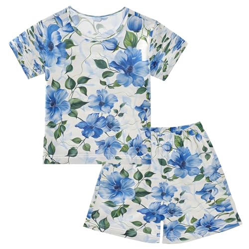 senya Short Sleeve Pajamas Sets Summer Cotton Sleepwear Blue Flowers