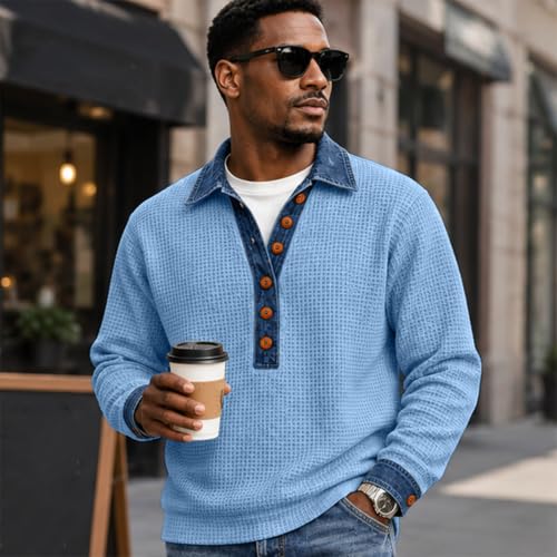 Men's Long Sleeve T-Shirts Big and Tall Waffle Knit Dressy Blouse Novelty - image 6