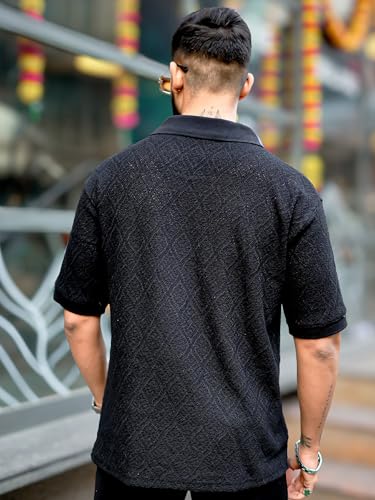 Image of Maniac || Mens || Solid Textured || Polo Neck || 3 /4th Sleeve || Cotton || Oversized Polo T-Shirt