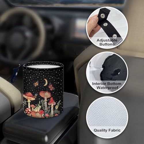 Image of Mushroom Moon Automotive Trash Bin Trash Bag for Cars Hanging Headrest for Back Seat Collapsible Reusable Waterproof Car Organizer