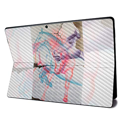 Image of MightySkins Carbon Fiber Skin for Microsoft Surface Pro X - Damaged Horses | Textured Carbon Fiber Finish | Easy to Apply, Remove, and Change Styles | Made in The USA