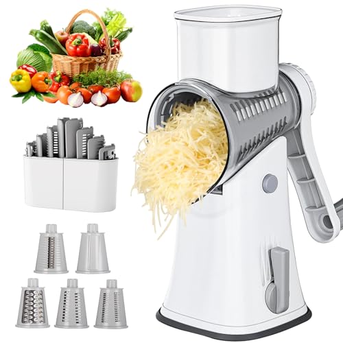 APSARAS-Rotary-Cheese-Grater-5-in-1-Cheese-Grater-with-Handle-Replaceable-Stainless-Blades-Cheese-Shredder-Cheese-Vegetable-Slicer-Vegetable-Chopper-with-Storage-BoxStrong-Suction-Base-Green APSARAS Rotary Cheese Grater 5 in 1 Cheese Grater with Handle Replaceable Stainless Blades Cheese Shredder Cheese Vegetable Slicer Vegetable Chopper with Storage BoxStrong Suction Base Green