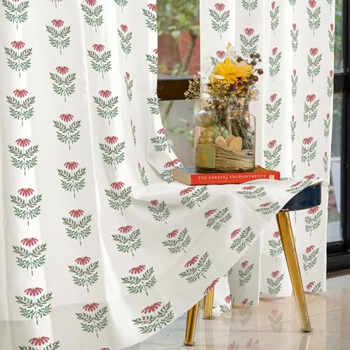 Image of Urban Space 100% Cotton Floral Curtains 8 Feet Long Set Of 2, 60-65% Room Darkening, Decorative Curtains With Eyelets /Rings For Hanging, Tieback Included (Amara Dark Pink, Long Door - 8 Feet)