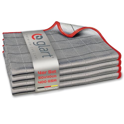 Glart 44C4R 4X Carbontücher, Fensterputztücher, Scheibentuch, Carbon Auto Tücher, Mikrofaser Glastücher, Auto Fenstertuch ohne Streifen & Schlieren, Scheiben Poliertücher fusselfrei 50x40 cm, 400 GSM