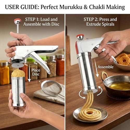 Image of we3 Stainless Steel Kitchen Press with 15 Different Types of Jalies Sev Maker, Idiyappam Press, Murukku Machine, Noodle & Namkeen Maker, Gathiya Maker Multipurpose Snack Maker