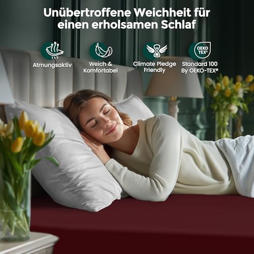 Utopia Bedding - Spannbettlaken 140x200cm Bis 30 cm - Burgunderrot – Ansicht 3