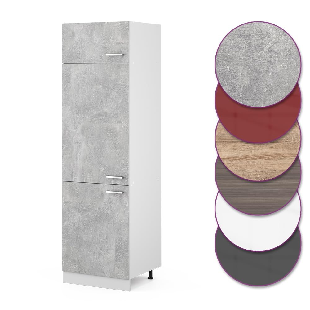 Vicco Armadio frigorifero R-Line, Calcestruzzo, 60 cm | per la libera combinazione all'interno di sistemi cucina modulari