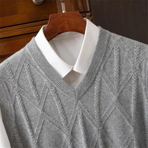 Mens Solid Cashmere Knitted Sweater Vest V-Neck Sleeveless Lightweight Casual Pullover Waistcoat3