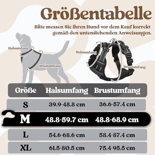 rabbitgoo Hundegeschirr Mittelgroße Hunde, Verstellbare Geschirr Hund ohne Zug & Würgen, Anti Zug Hundegeschirr mit Griff, weich Gepolsterte Reflektierende Brustgeschirr, Schwarz M