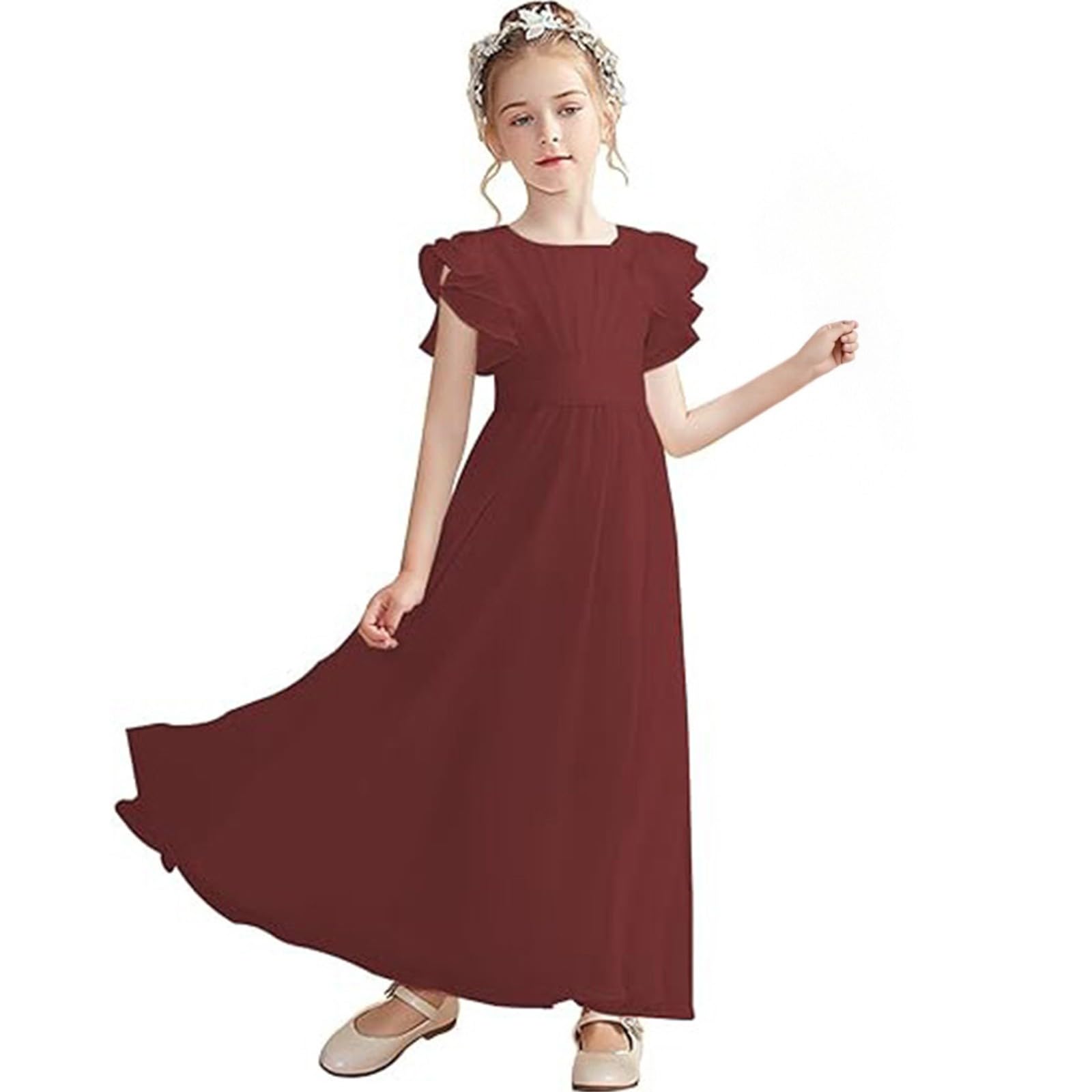 Abiti da ragazza con maniche a volant estate elegante una linea abito da festa di nozze damigella d'onore ballo di fine anno fiore ragazza abito per bambini Boho Flowy Maxi abito