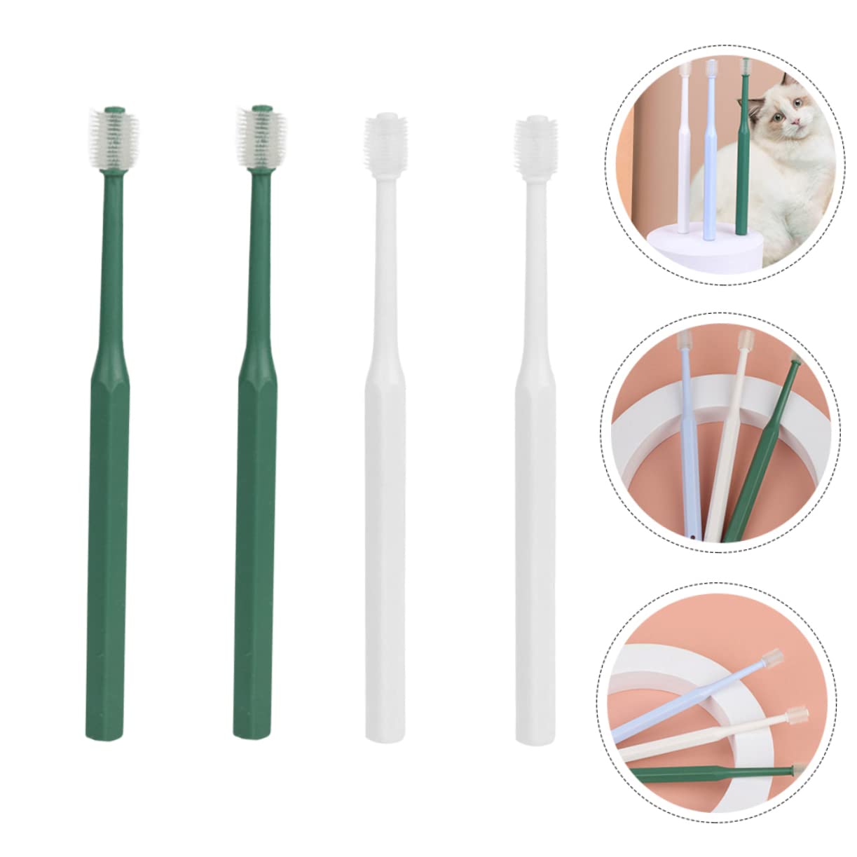 HAPINARY 4pcs Long Handle Pet Toothbrush for Dogs and Cats Manual Brush Reusable Puppy Toothbrush Set