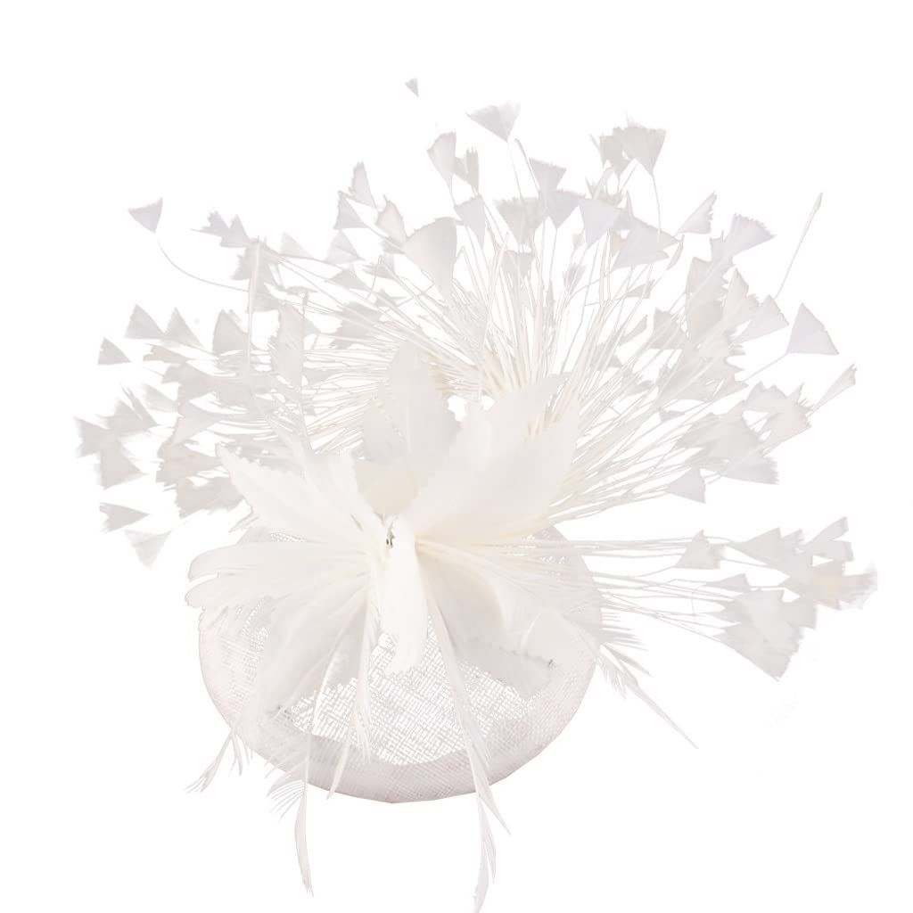 jiyuttn/a Fashion White Wedding Hats Hair Fascinators Party Chapeau Fancy Feathers Beautiful Headbands Headwear Race (Color : White, Size : 20 cm)