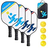 PIKASEN Wooden Pickleball Paddles Set of 4，Includes 4 Wood Pickleball Paddles,2 Outdoor Pickleball...