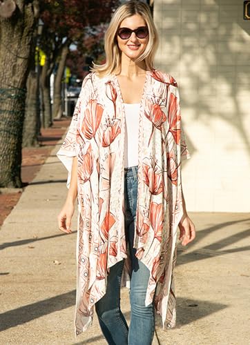 Image of Breezy Lane Women's Kimono Cardigan Summer Swimsuit Coverups Beach Cover Up with Floral Print for Vacation