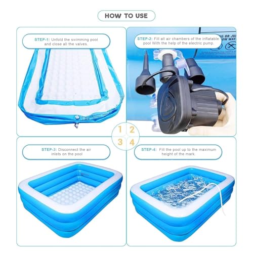 Image of Kidoyz 10 Feet Swimming Pool for Adults & Family with Electric Air Pump | Extra Large Inflatable Pool for Kids, Terrace, Garden, Farmhouse | Foldable Portable Big Bath Tub (10 Ft + E-Pump Included)