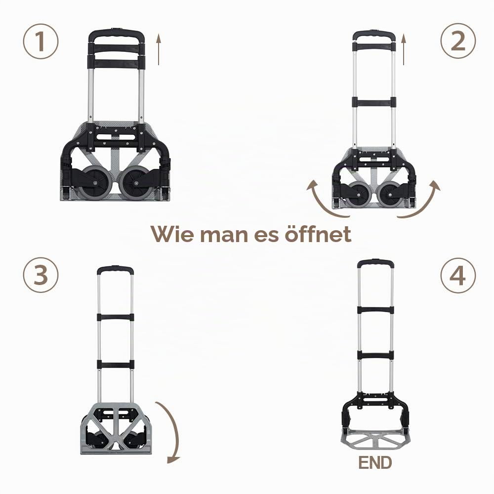 sogesfurniture Aluminium Sackkarre Transportkarre klappbare Handkarre, mit kostenlosem Gummiband für Fixieren der Gegenstände, bis 60kg Tragkraft, BHEU-KT-2124