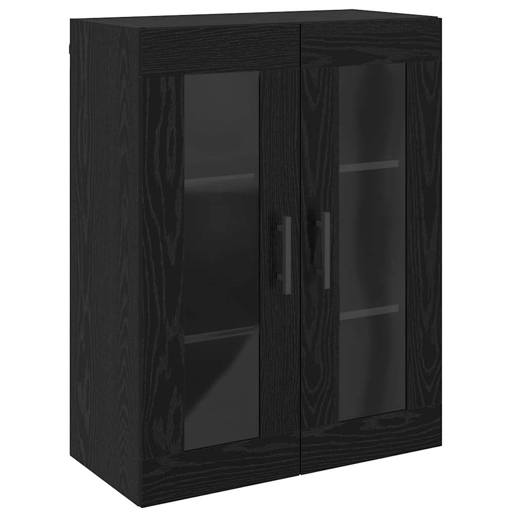 Set di 2 armadi da parete con ante in vetro, colore rovere nero