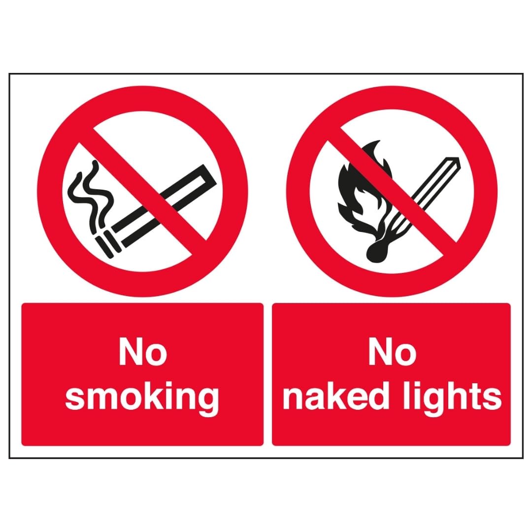 V Safety No Smoking/No Naked Lights 300 x 200 mm - 3mm Aluminium Composite Safety Sign