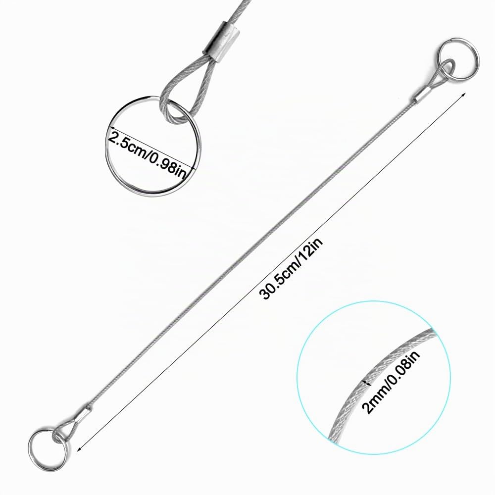 YuCool Lot de 12 cordons métalliques en acier inoxydable 316 avec revêtement en caoutchouc pour la navigation, empêche la perte et la suspension d'objets 2 mm